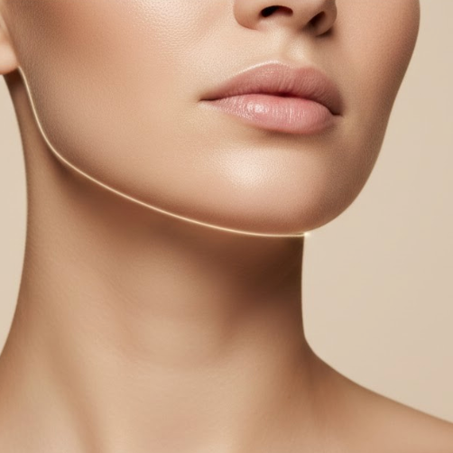 A promotional graphic for a skincare or cosmetic treatment called 'Architectural Sculpt + Drain Protocol' at $225. The top portion shows a close-up of a woman's lower face, neck, and upper chest with a thin line tracing her neck contour.